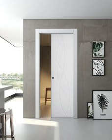 Porta interna scorrevole Wonder in legno laccato colore bianco, L 60 x H 210 cm, apertura reversibile