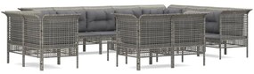 Set divani da giardino 13 pz con cuscini in polyrattan grigio