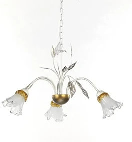 Lampadario Neoclassico Lancia bianco paralume bianco 3x E14 Ø65cm