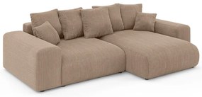 Divano angolare beige allungabile/con contenitore (con composizione variabile) con rivestimento in velluto a coste Luma – Ropez