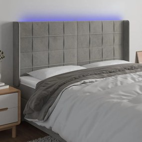 Testiera A Led Grigio Chiaro 203x16x118/128 Cm İn Velluto /