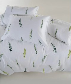 Set copripiumino e federa bianco/verde in raso di cotone per letto matrimoniale ed esteso 240x220 cm Marseille Floral – Mila Home Luxury