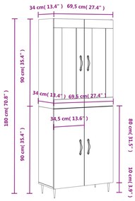 Credenza Grigio Sonoma 69,5x34x180 cm in Legno Multistrato