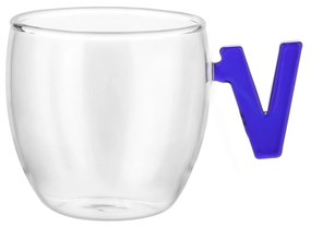 Tazzina caffè lettera V blu in vetro borosilicato, 150 ml