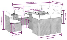 Set divano da giardino 9 pz con cuscini beige in polyrattan