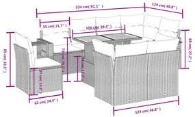 Set divano da giardino 9 pz con cuscini beige in polyrattan