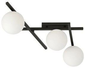 Plafoniera Moderna 3 Luci Teti In Acciaio Nero Bracci Regolabili E Vetro Opale