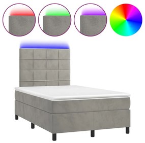 Letto a Molle Materasso e LED Grigio Chiaro 120x200 cm Velluto