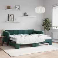 Divano Letto con Letto Estraibile Verde Scuro 90x200cm Velluto 3197065