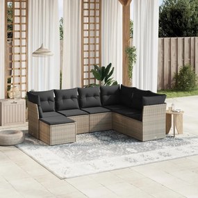 Set Divani da Giardino 7 pz con Cuscini Grigio in Polyrattan