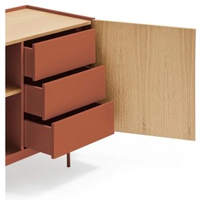 Cassettiera bassa in rovere decorato color mattone-naturale 130x78 cm Otto - Teulat