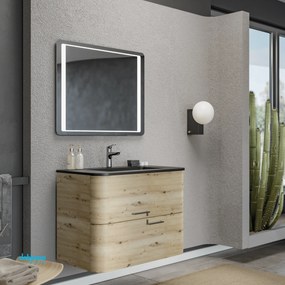 Mobile Bagno Sospeso "Geos" Da 80 Cm Composto Da Due Cassetti Finitura Nero Opaco/Rovere Oro