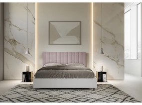 Letto contenitore da 160x200 in legno bianco e testata in microfibra glicine Kaia