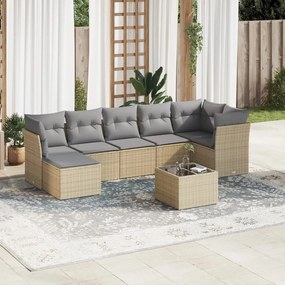 Set divano da giardino 8 pz con cuscini beige in polyrattan