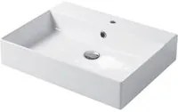 Lavabo rettangolare da appoggio o sospeso in ceramica bianca lucida 60x46 cm con foro per rubinetto Disegno-Ceramica