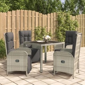 Set da Pranzo da Giardino 5 pz con Cuscini in Polyrattan Grigio