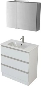 Mobile bagno a terra 80 cm Master bianco con lavabo e specchio contenitore