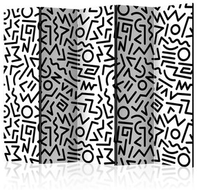 Paravento separè Labirinto in Bianco e Nero II (5-parti) - composizione a strisce nere