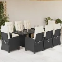 Set da Pranzo da Giardino 9 pz con Cuscini Nero in Polyrattancod mxl 111080