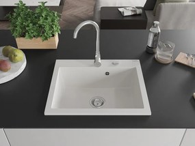 Mexen Elix lavello in granito 1-vasca 600 x 500 mm, bianco, sifone cromato - 6525601005-20