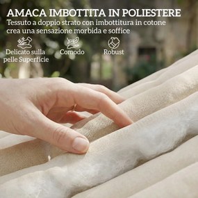 Amaca da Giardino 325x140x2,5 cm con Cuscino e Tasca in Poliestere con Barre di Legno Bianco Crema...