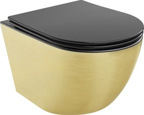 Mexen Lena vaso WC Rimless con sedile ammortizzato slim, duroplast, nero opaco/motivo oro linee - 30224077