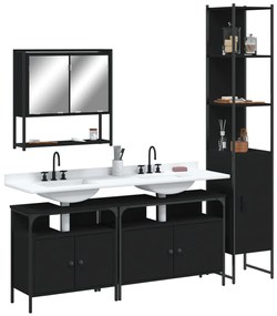 Set Mobili Da Bagno 4 Pz Nero İn Legno Multistrato /
