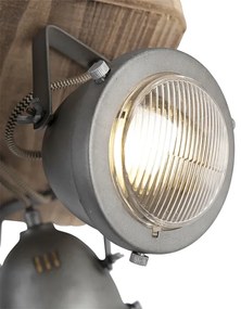 Faretto industriale in acciaio con legno orientabile a 4 luci - Emado