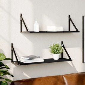 Mensole Da Parete 2pz Nere 80x25x25,5 Cm Legno Multistrato /