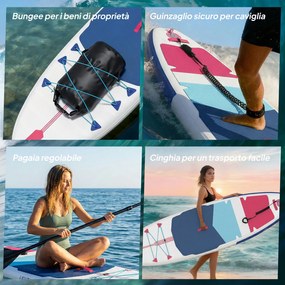 Tavola Sup Gonfiabile 305x89x15 cm con Sedile Pagaia e Accessori in Plastica ed EVA Blu Rosso Rosa...