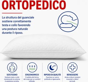 Guanciale Ortopedico Cuscino 75x45 cm Anallergico Traspirante Cotone Bianco