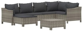 Set divani da giardino 7 pz con cuscini in polyrattan grigio