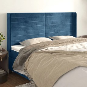 Testiera Ad Orecchio Blu Scuro 163x16x118/128 Cm İn Velluto /