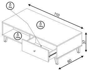Tavolino da salotto SULA rovere artisan/bianco