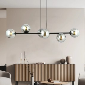 Lampadario a Sospensione in Acciaio e Vetro ROSSI 6 Nero 6xE14