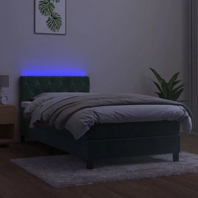 Letto a molle con materasso e led verde scuro 80x200cm velluto