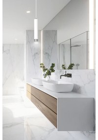 Sospensione 1 Luce Brunilde In Acciaio Bianco Con Tubolare In Bianco E Cromo