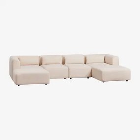 Divano Componibile Chaise Longue Destra 4 Pezzi Con Pouf Fogler Ciniglia Crema Beige - Sklum