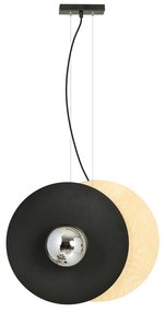 Sospensione Minimal Nordica Brigid 2 Luci In Acciaio Nero E Legno Vetro Fumè