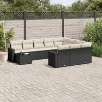 Set Divani da Giardino 11 pz con Cuscini in Polyrattan Nero 3219516