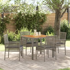 Set da pranzo giardino 5 pezzi  con cuscini grigio polyrattan