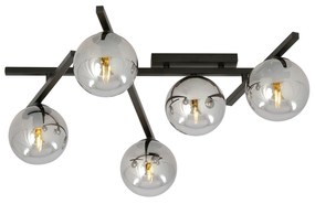 Plafoniera Moderna 5 Luci Teti In Acciaio Nero Bracci Regolabili E Vetro Fumè