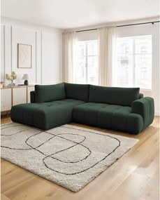 Divano angolare verde allungabile e con contenitore (penisola a sinistra/a L) con rivestimento in ciniglia Fuji – Bobochic Paris