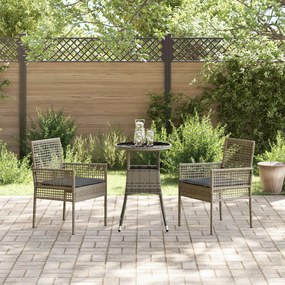 Set pranzo giardino 3 pezzi grigio polirattan