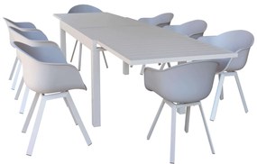 JERRI - set tavolo in alluminio cm 135/270 x 90 x 75 h con 8 poltrone Jessie