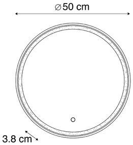 Specchio da bagno nero 50 cm con LED dimmerabile a 3 livelli con touch rotondo - Miral