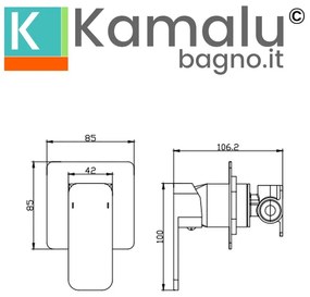 Kamalu - miscelatore doccia a muro in ottone finitura nera| kam-diana nero