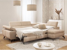 Divano angolare beige (con penisola a destra/a L) con rivestimento in ciniglia Marbeya – Ropez