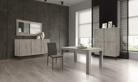 Credenza PIETRASANTA in legno, finitura in grigio cemento, piano effetto marmo statuario, 136&#215;50 cm