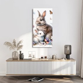 Quadro su tela – Prato primaverile con conigli e farfalle